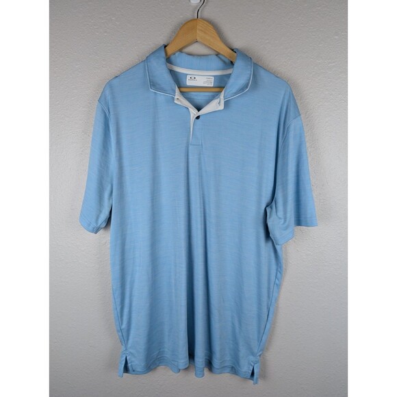 Oakley Light Blue Polo Shirt White Golf Performance Quick Dry 2XL Preppy Men 179 - Picture 1 of 5